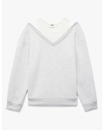 Bluza de trening cu design 2in1, Gri deschis melange