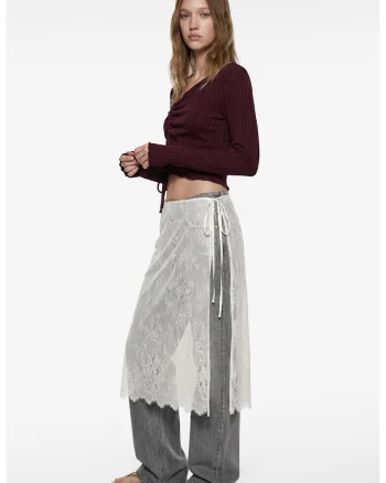 Bluza crop din amestec de bumbac, Maro cognac