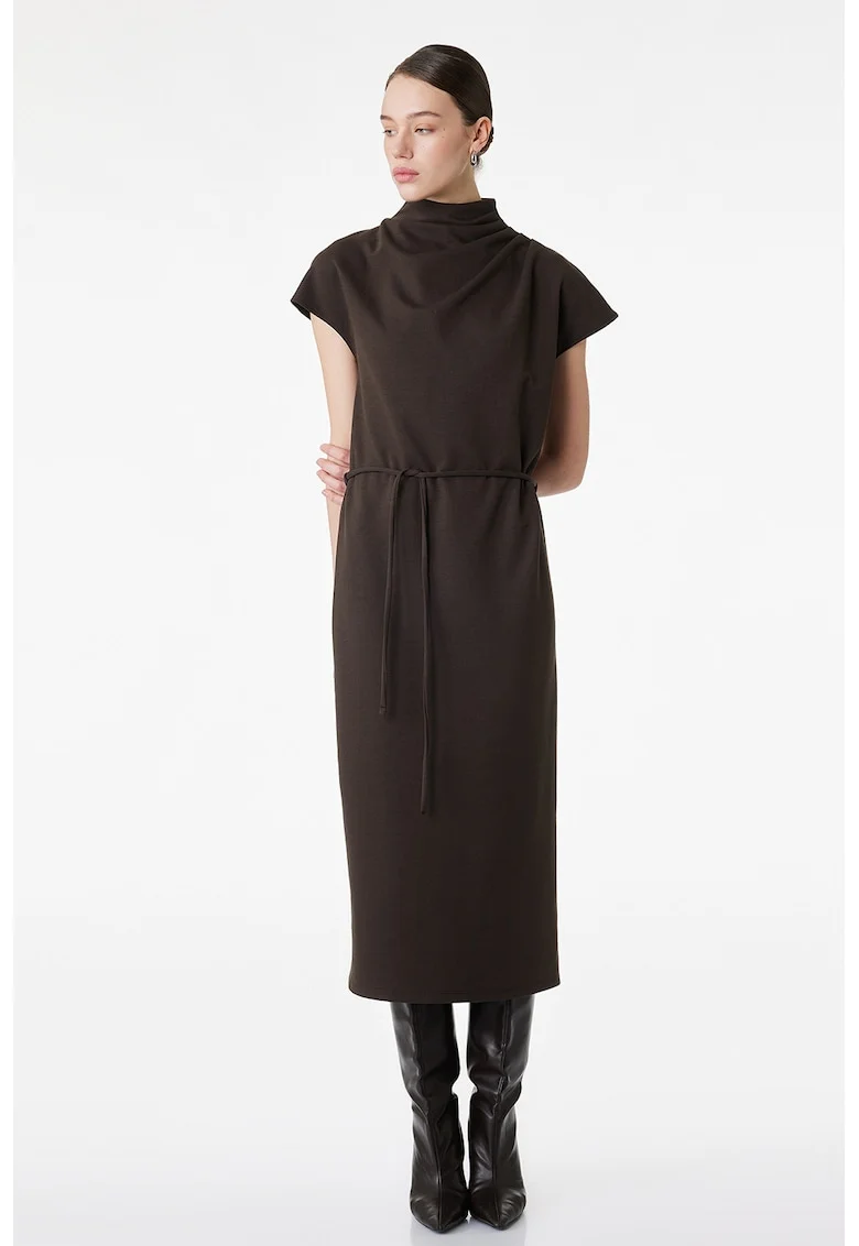 Rochie midi cu guler scurt, Maro inchis
