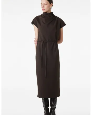 Rochie midi cu guler scurt, Maro inchis