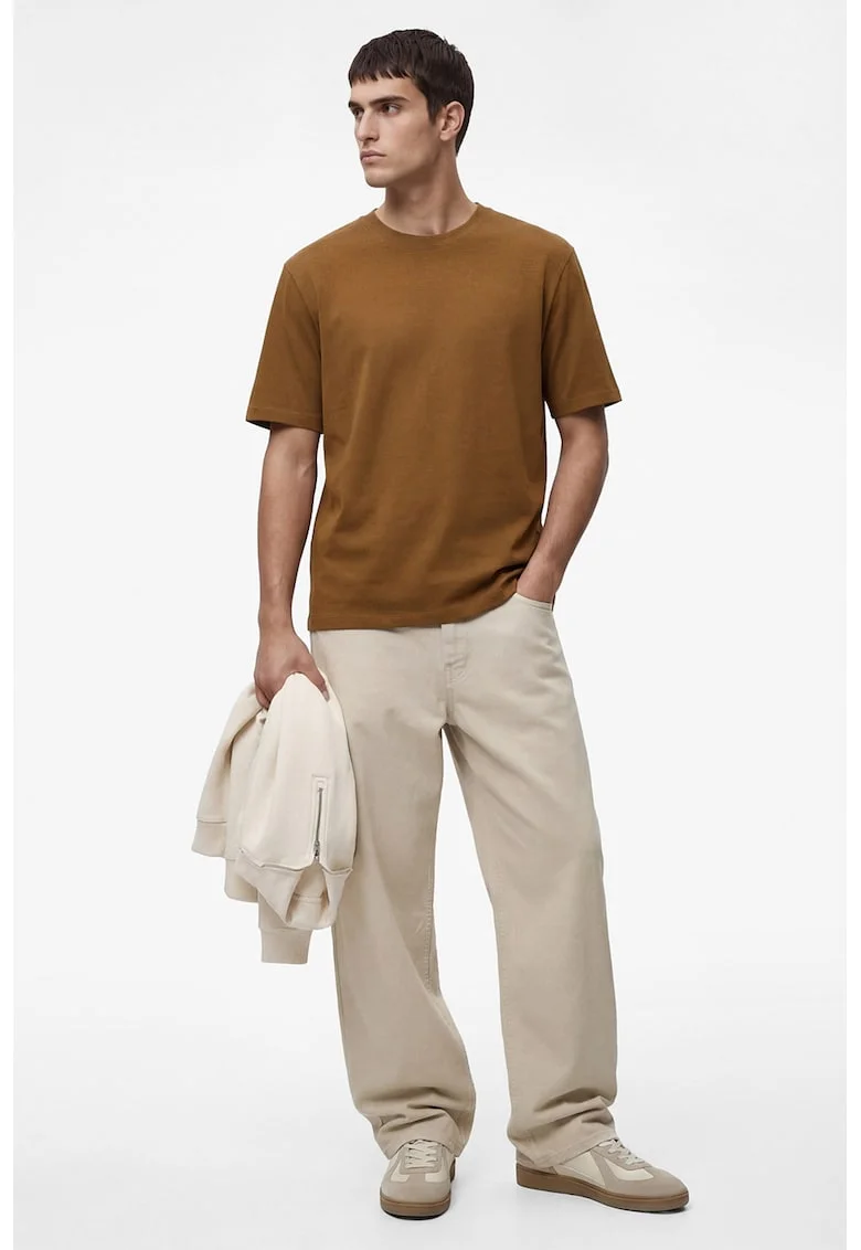 Tricou uni cu decolteu la baza gatului, Caramel