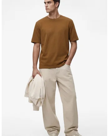 Tricou uni cu decolteu la baza gatului, Caramel