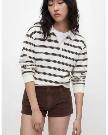 Bluza polo din amestec de bumbac, Maro inchis/Alb fildes
