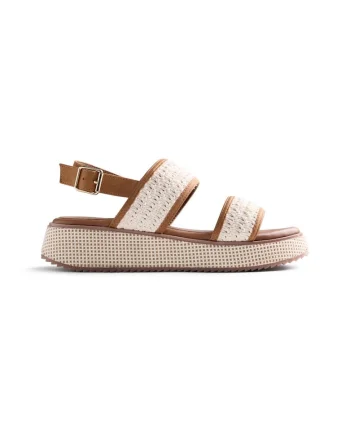 Sandale wedge cu catarama Cheptais, Alb/Maro