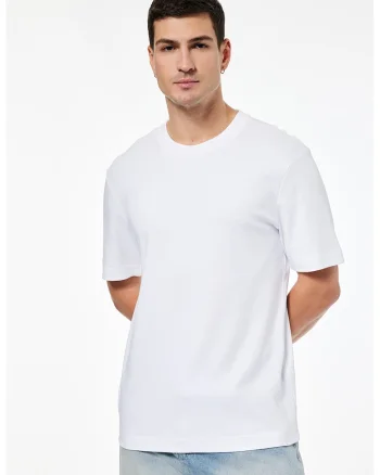 Tricou din bumbac cu model uni, Alb optic