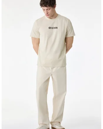 Tricou de bumbac cu decolteu la baza gatului, Bej deschis