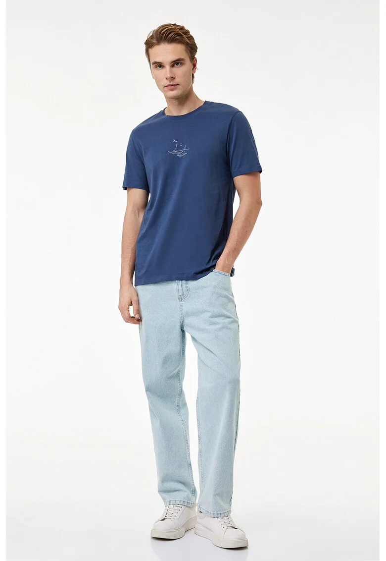 Tricou cu decolteu la baza gatului, Albastru prafuit