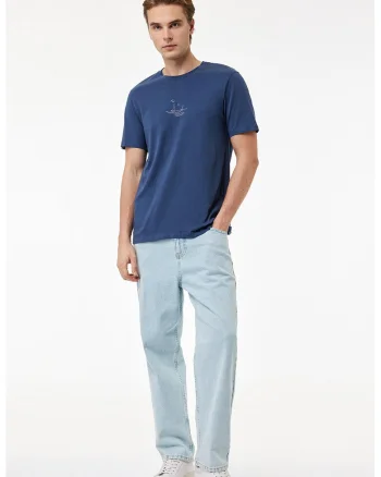 Tricou cu decolteu la baza gatului, Albastru prafuit