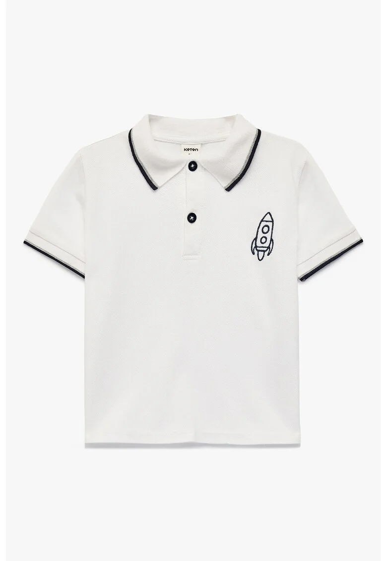 Tricou polo de bumbac cu linii contrastante, Alb/Albastru ultramarin