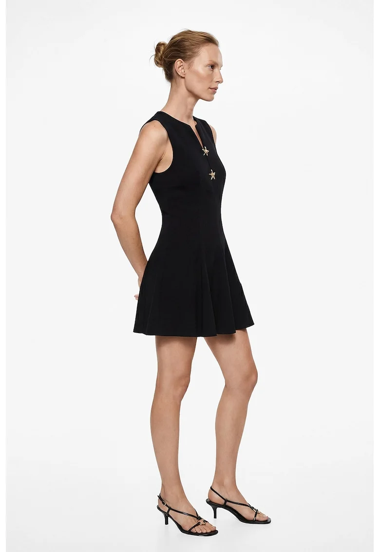 Rochie evazata cu detalii metalizate, Negru