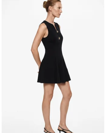 Rochie evazata cu detalii metalizate, Negru