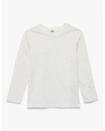 Bluza cu decolteu la baza gatului si pete decorative, Alb murdar