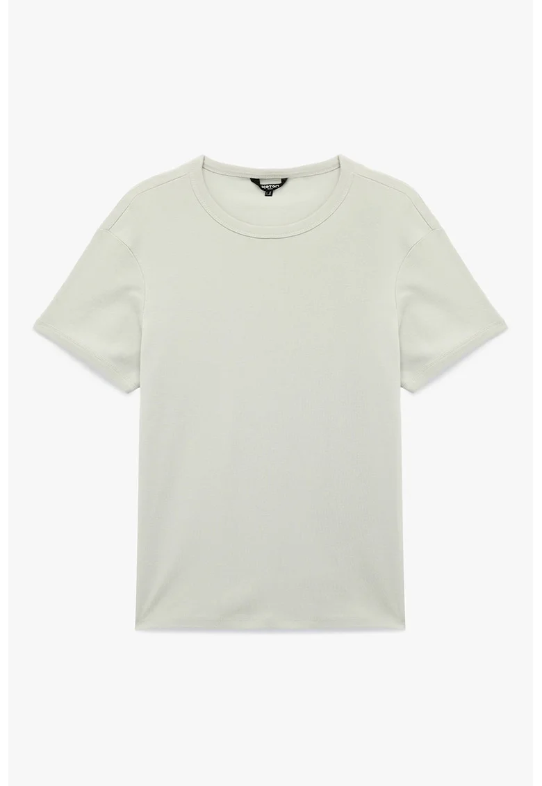 Tricou de bumbac cu decolteu la baza gatului, Gri deschis