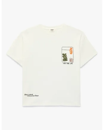 Tricou de bumbac cu decolteu la baza gatului, Verde/Portocaliu/Alb murdar
