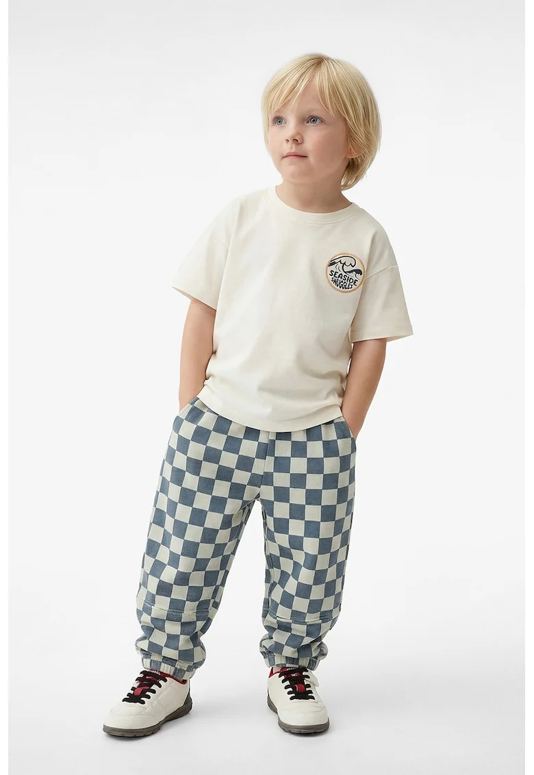 Tricou de bumbac cu imprimeu grafic pe spate, Alb fildes/Portocaliu/Albastru petrol