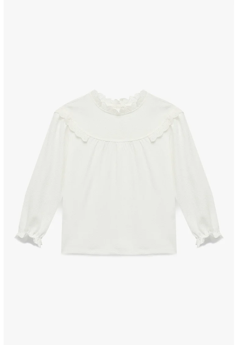 Bluza uni cu volane, Alb murdar