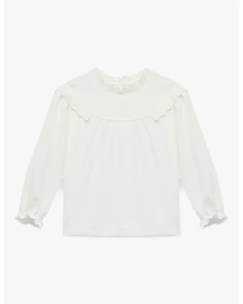 Bluza uni cu volane, Alb murdar