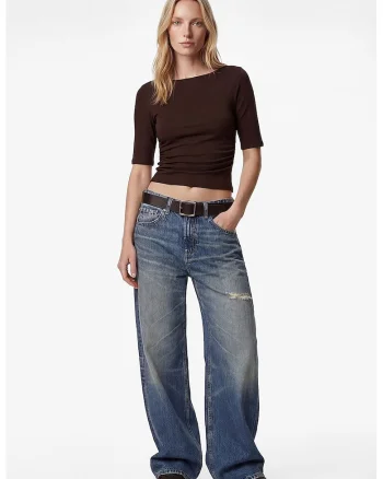 Tricou crop slim fit, Maro inchis