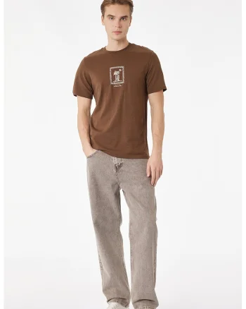 Tricou de bumbac cu decolteu la baza gatului, Caramel