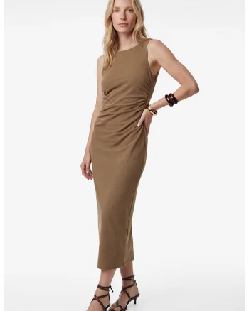 Rochie midi cu fermoar pe spate, Maro nisip