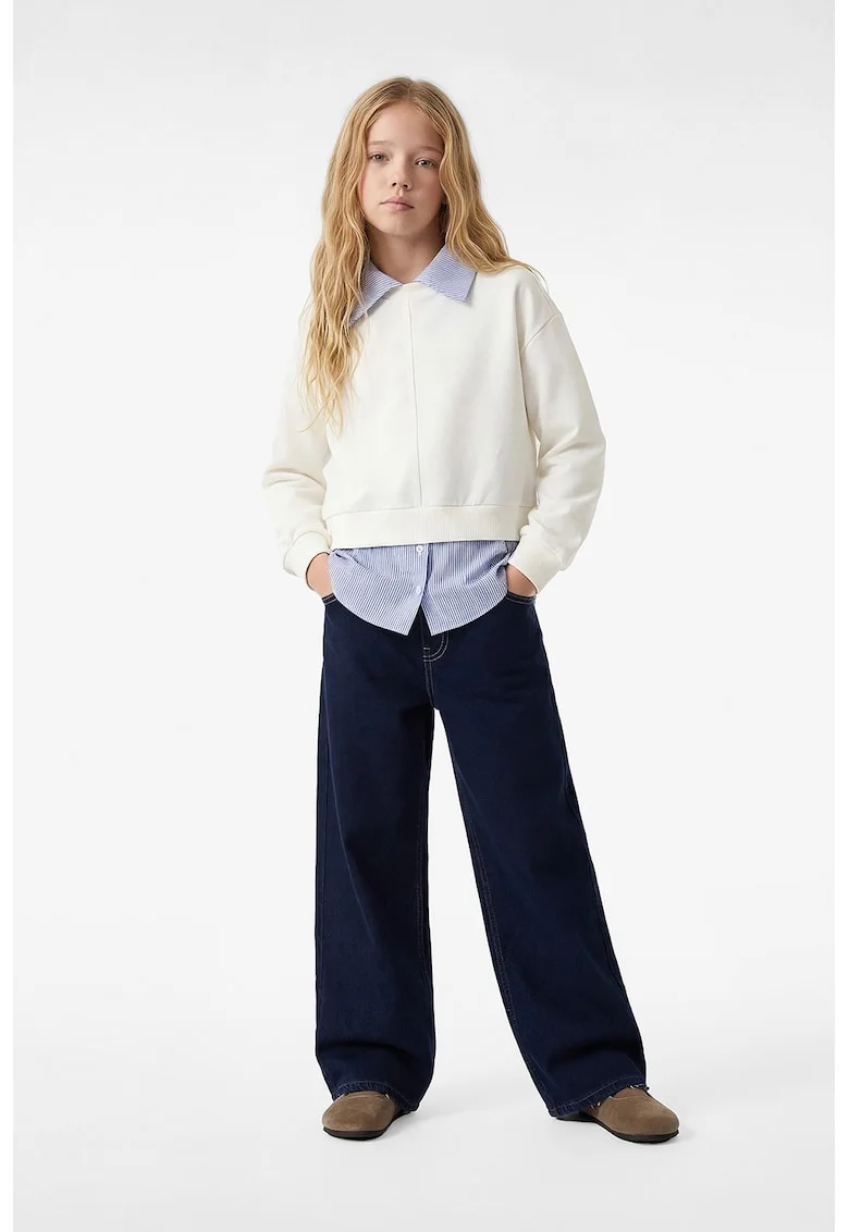 Bluza de trening uni de bumbac, Alb/Albastru