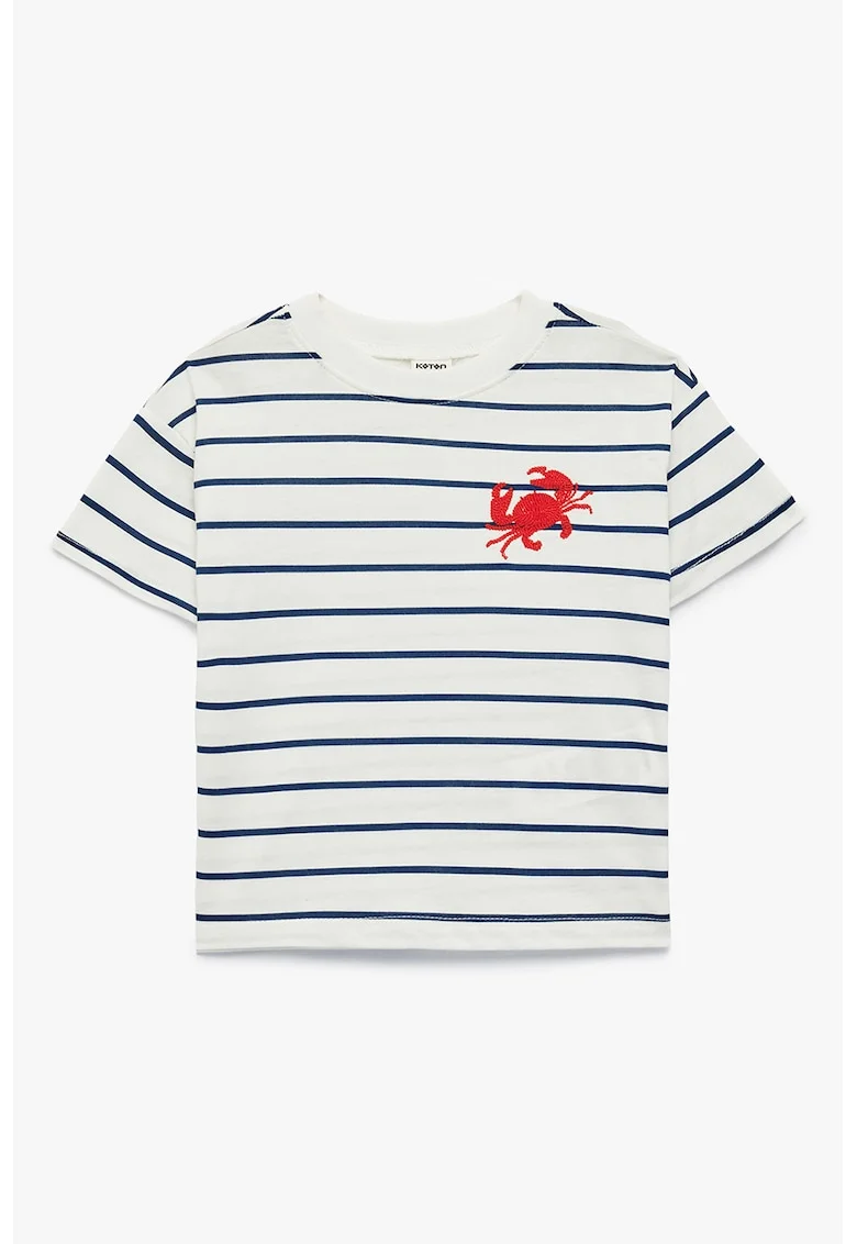 Tricou de bumbac cu dungi, Rosu/Alb/Bleumarin
