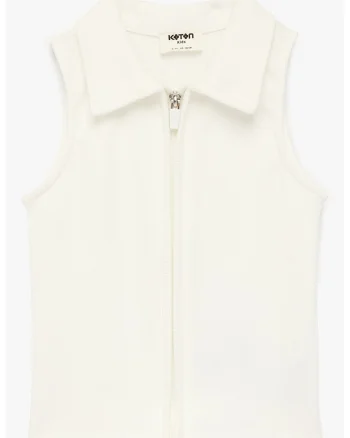 Top striat cu fermoar, Alb