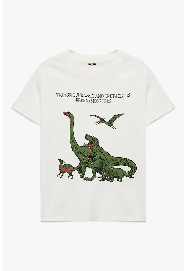 Tricou cu dinozaur, Alb/Verde