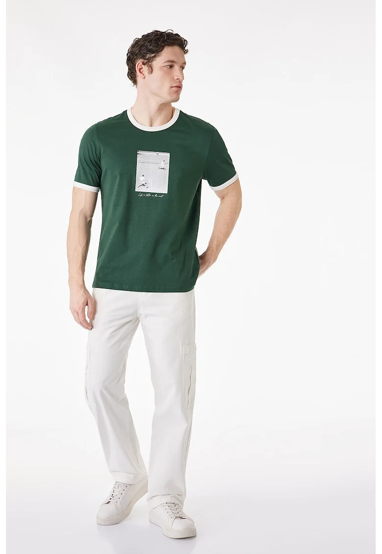 Tricou cu imprimeu foto, Alb/Verde englez