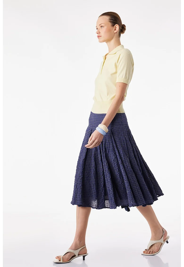 Fusta midi evazata, Albastru indigo
