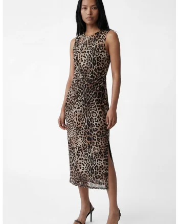 Rochie midi cu animal print, Maro inchis/Bej