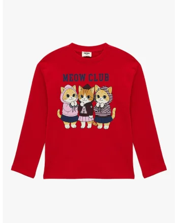 Bluza cu imprimeu pisici, Roz/Rosu englez