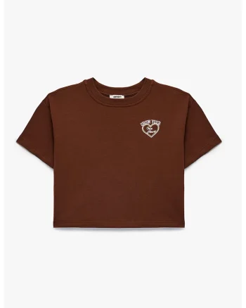 Tricou crop de bumbac cu imprimeu pe spate, Alb/Maro