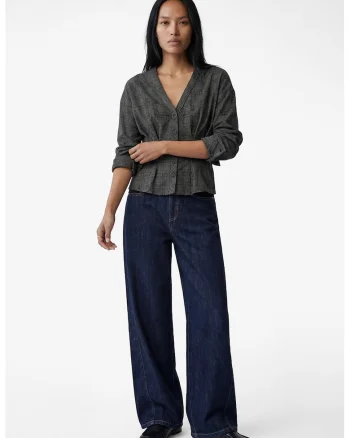 Bluza cu model si decolteu in V, Gri inchis