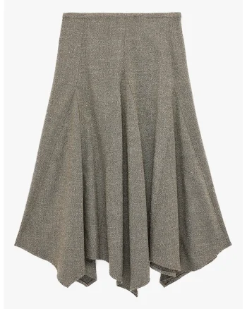 Fusta midi cu croiala pe bie, Maro taupe deschis