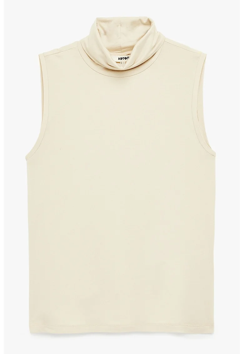 Bluza cu guler inalt, fara maneci, Bej