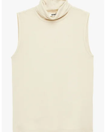 Bluza cu guler inalt, fara maneci, Bej