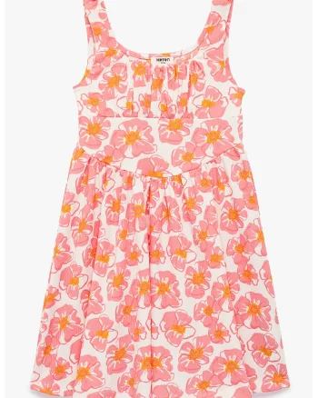 Rochie evazata cu model floral, Alb/Rosu deschis