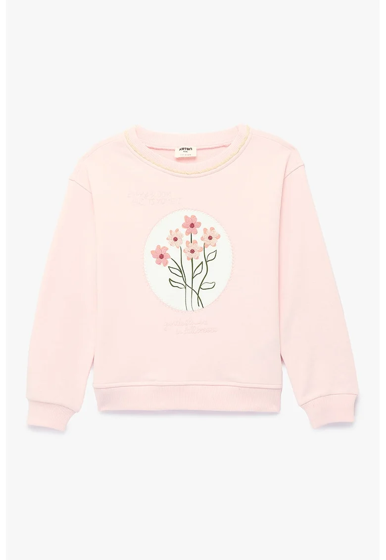 Bluza de trening cu imprimeu floral, Alb/Roz pastel