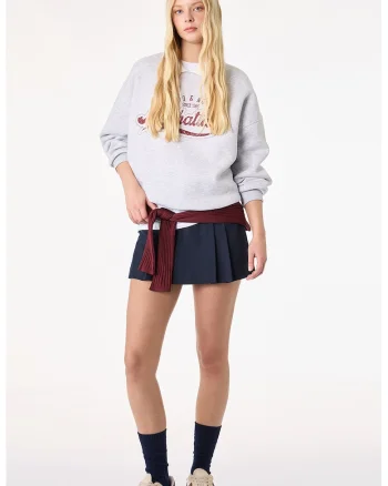 Bluza de trening cu model text, Rosu inchis/Gri melange