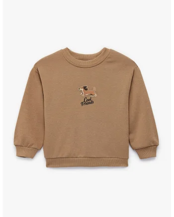 Bluza de trening din amestec de bumbac cu decolteu la baza gatului, Maro deschis