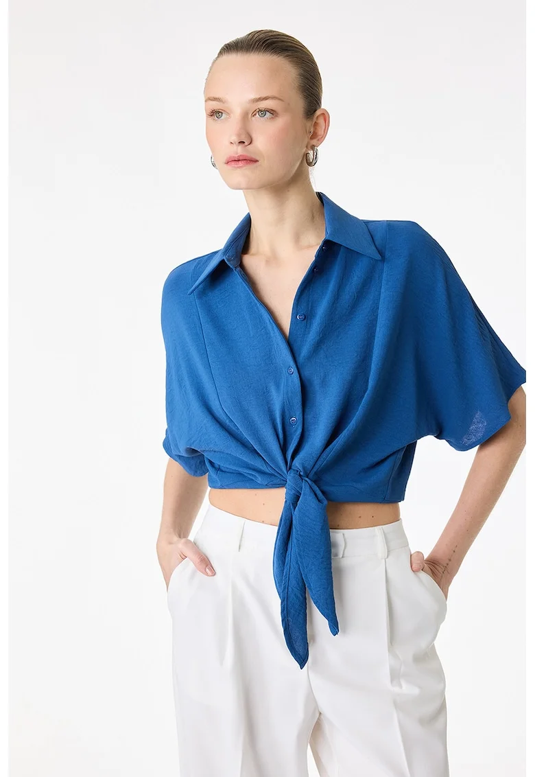 Camasa crop cu croiala lejera, Albastru royal