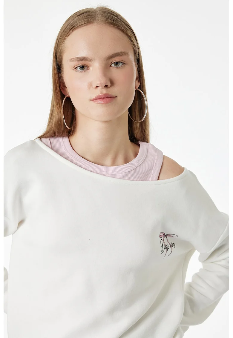 Bluza lejera de trening cu model text, Alb fildes/Negru/Roz