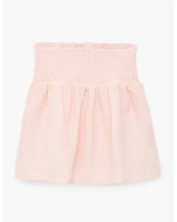 Fusta de bumbac cu banda cu insertie cu fir elastis in talie, Roz pastel