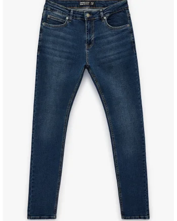 Blugi skinny cu talie medie, Albastru inchis