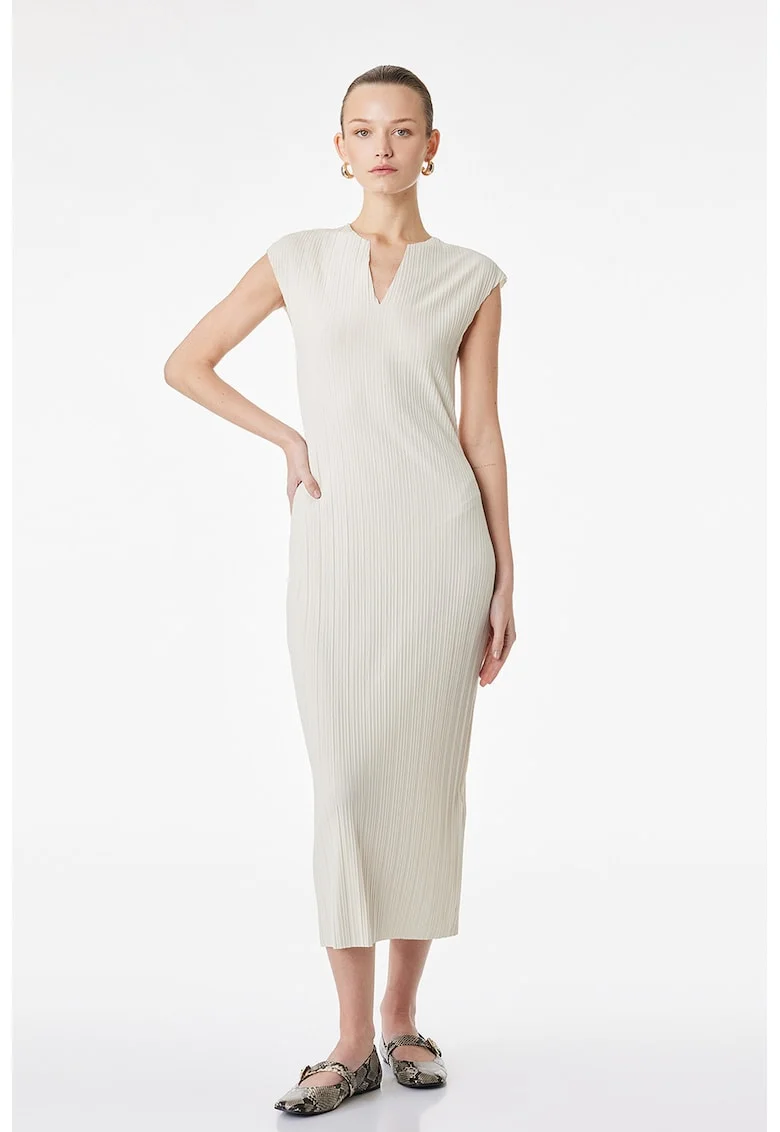 Rochie lunga cu decolteu in V, Bej deschis
