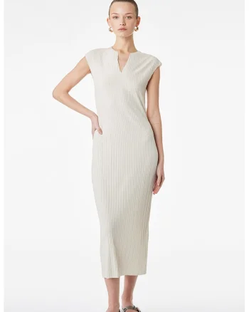 Rochie lunga cu decolteu in V, Bej deschis