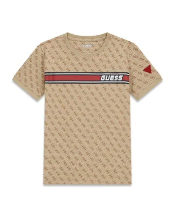 Tricou din amestec de bumbac cu model monograma, Maro nisip
