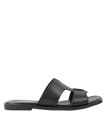Papuci casual, dama, piele naturala, negru, Negru