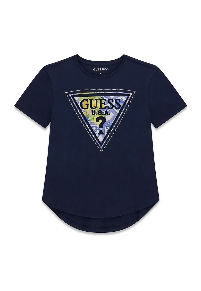 Tricou asimetric cu imprimeu logo, Galben/Albastru ultramarin